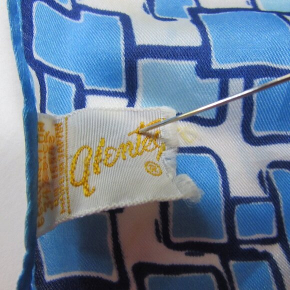 Ladies Scarf Bright Blue Blocks on White Nylon & Silk - Picture 9 of 9